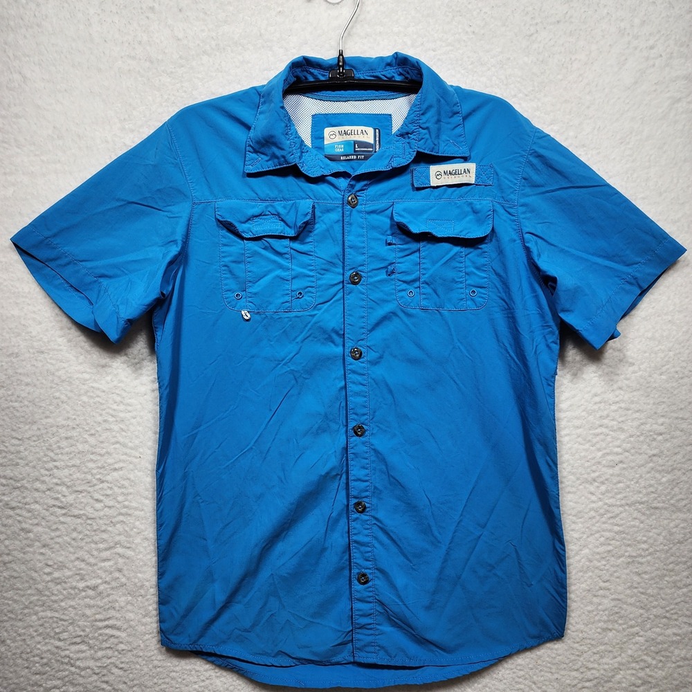 Magellan Outdoors Fish Gear Laguna Madre Blue Shirt Women Large Relaxed Fit